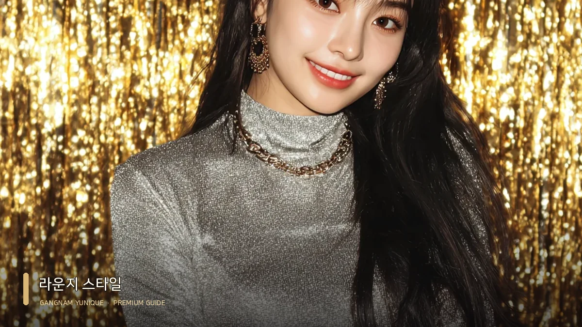 회색 터틀넥 상의와 긴 머리의 여성 모델