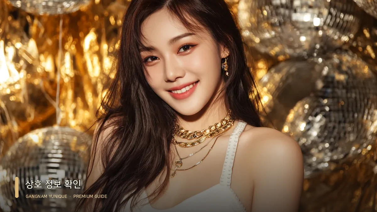 크림색 상의를 입고 미소 짓는 여성 모델
