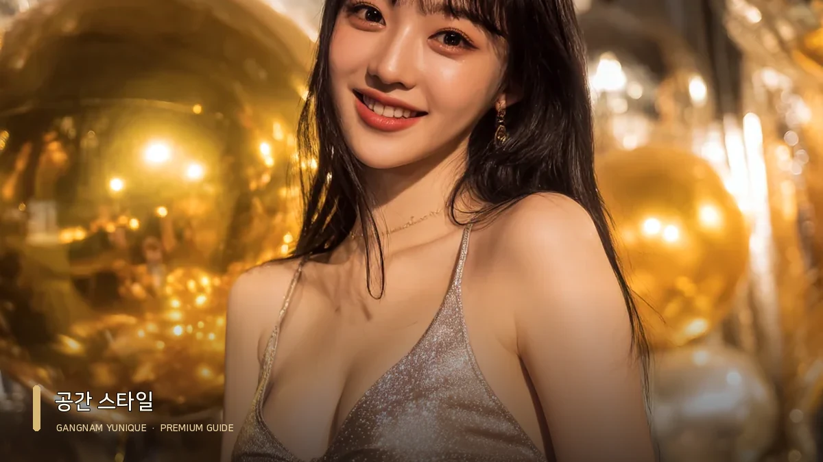 밝은 상의와 골드빛 조명이 보이는 여성 모델