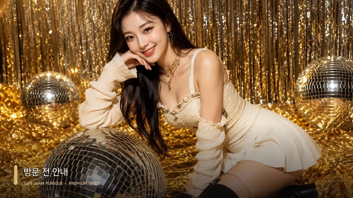밝은 색 의상으로 앉아 있는 여성 모델