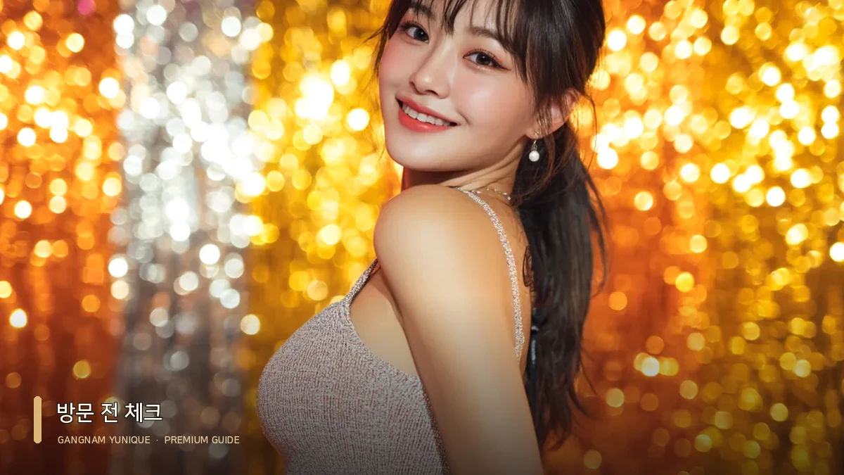 베이지 톤 상의와 골드빛 배경의 여성 모델