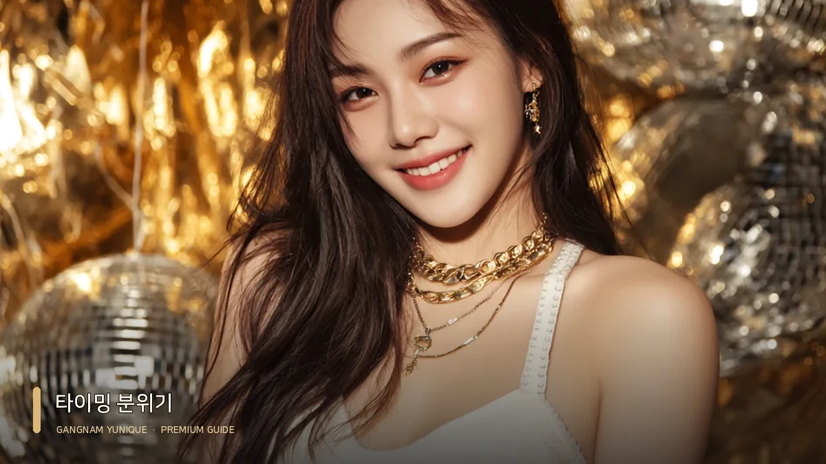 강남쩜오 타이밍 대표 이미지: 회색빛 상의와 긴 머리의 여성 모델