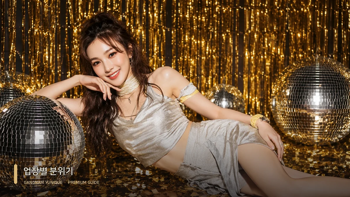 강남쩜오 업장 목록 대표 이미지: 밝은 의상으로 라운지 소파에 기대어 있는 여성 모델
